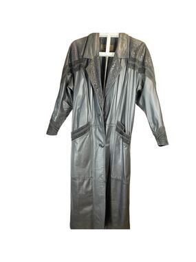 Nevada Blue Leather Trench Coat Paisly Jacquard Woman S LONG ~47" Embroider Trim
